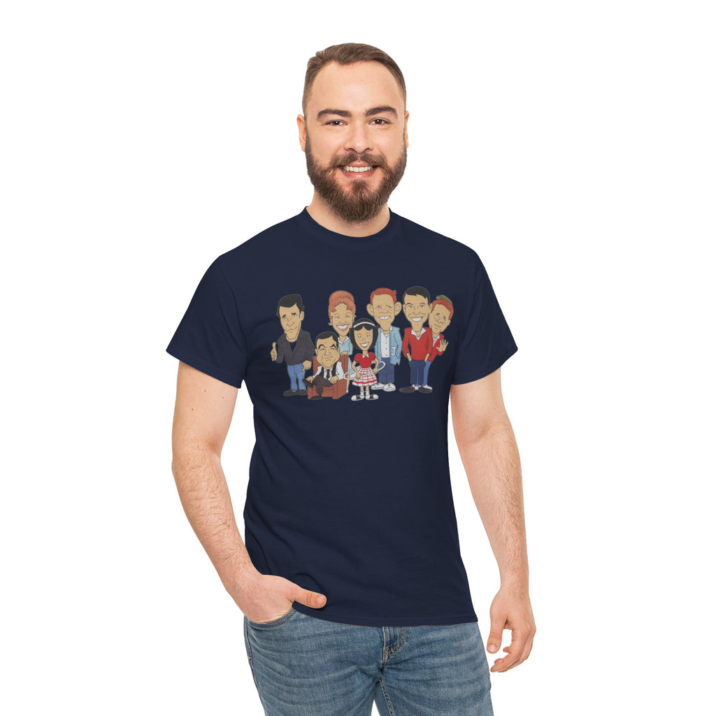 Happy Days Retro TV Cast Cartoon Tee - Vintage Sitcom Character Group Shirt