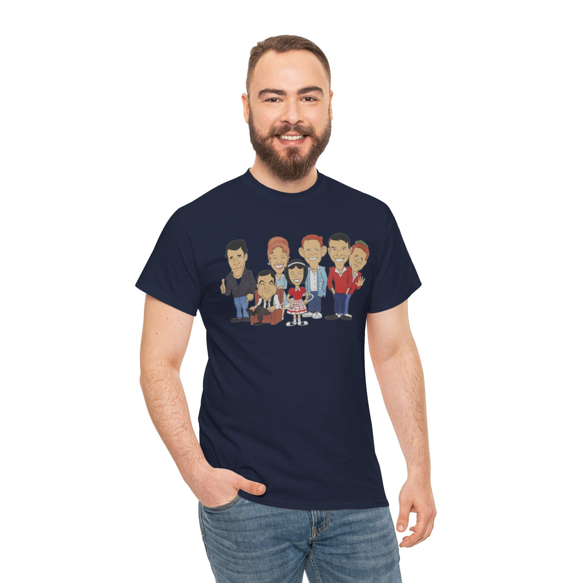 Happy Days Retro TV Cast Cartoon Tee - Vintage Sitcom Character Group Shirt
