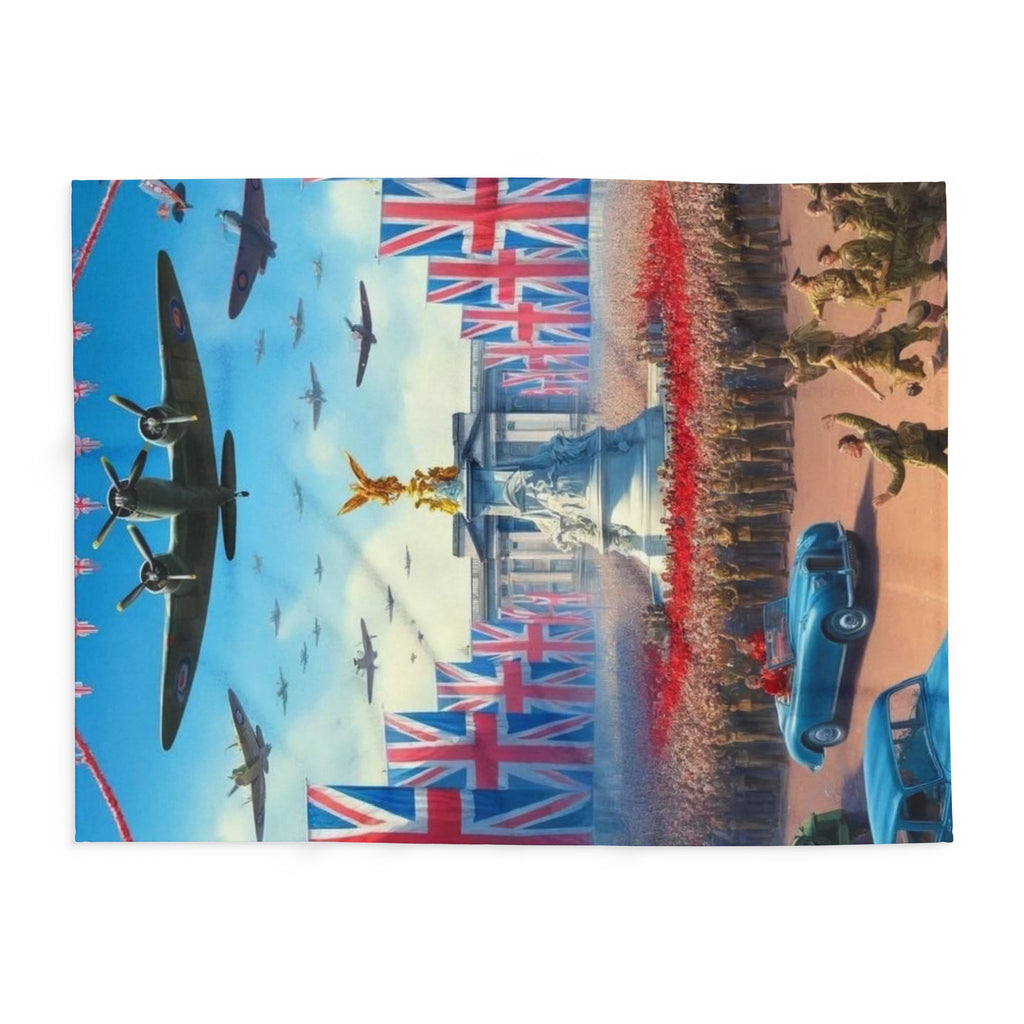 Union Jack Victory Fleece Blanket — Vintage WWII London Memorial Scene