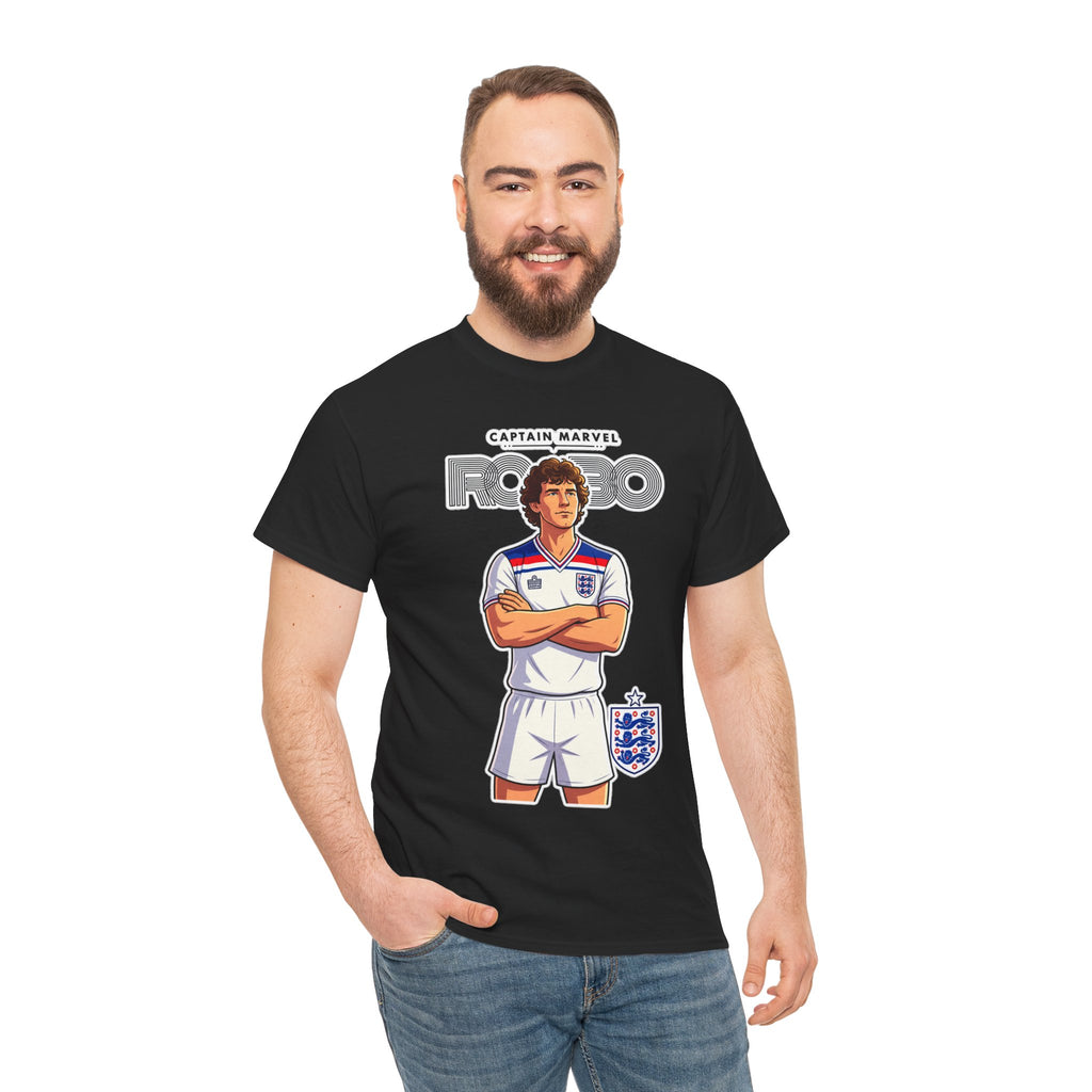 Bryan Robson Retro England Football Cotton T-Shirt / Tee — "Captain Marvel" Soccer Player Graphic