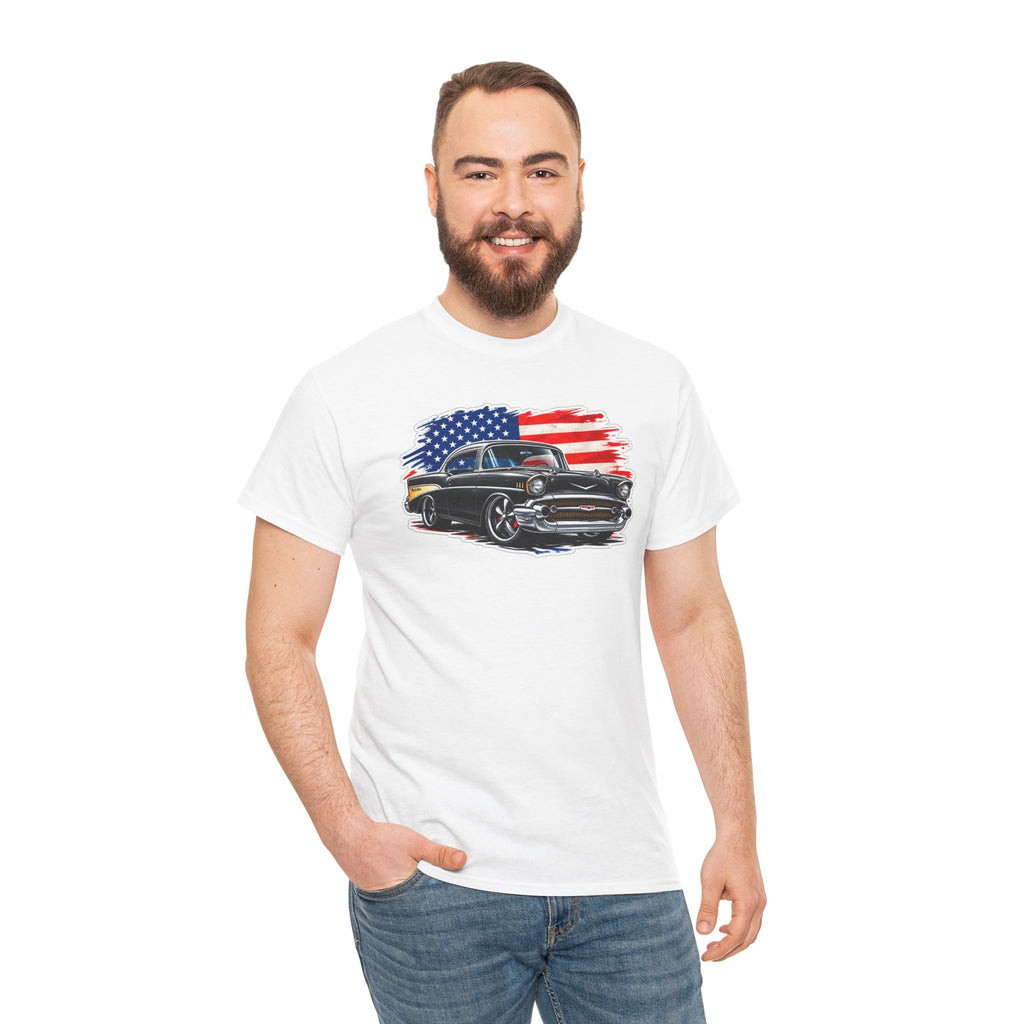 American Muscle Car T‑Shirt — Classic Vintage Car with USA Flag