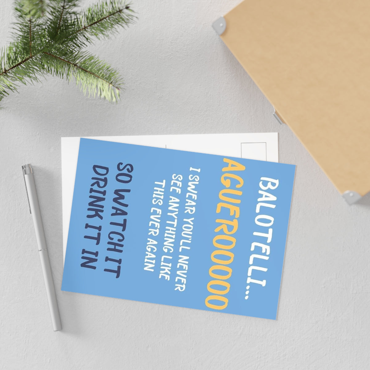 Fine Art Postcard — Funny 'Balotelli Aguerooooo' Quote Card (Humorous Football Fan Greeting)