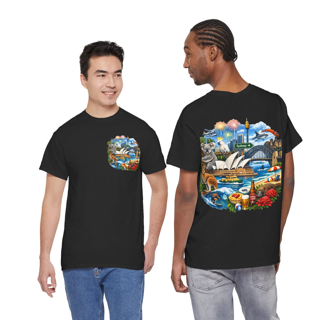 T-Shirt — Sydney Landmark Collage Tee (Opera House, Harbour Bridge, Koala & Beach Scene)