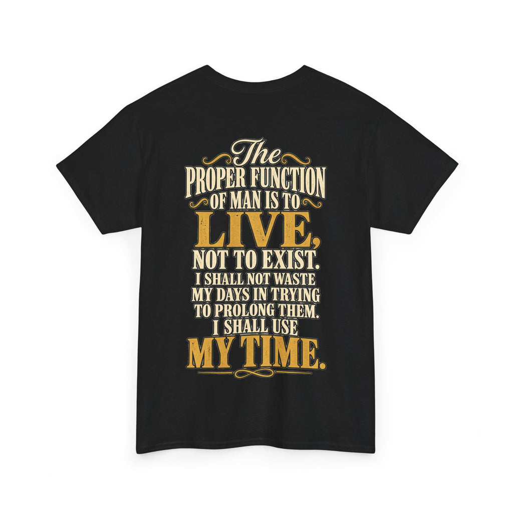 007 Gun Logo T-Shirt — "The Proper Function of Man Is to Live" Quote Tee