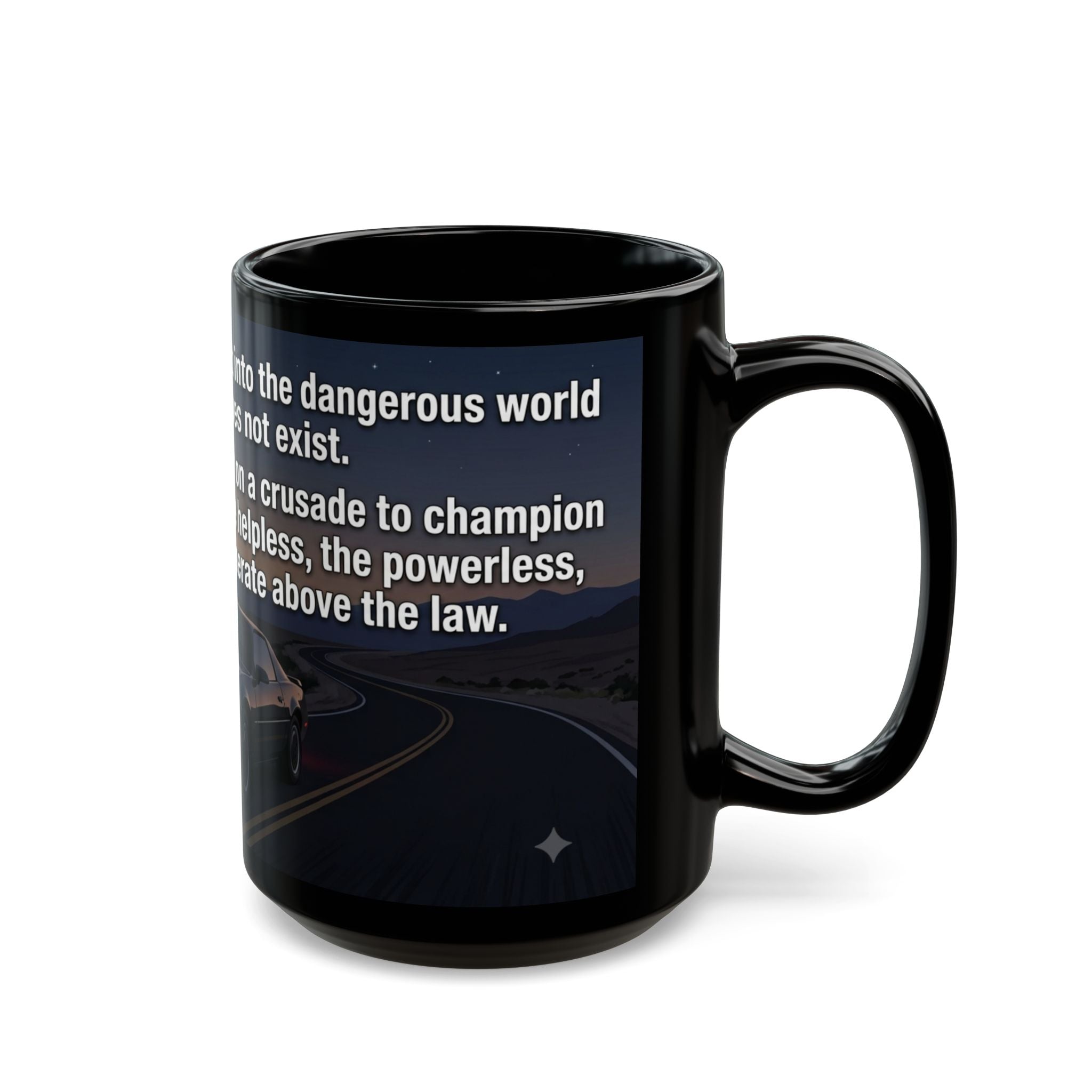 KITT Knight Rider Quote Black Mug — Retro Techno Car Coffee Cup (11oz/15oz)
