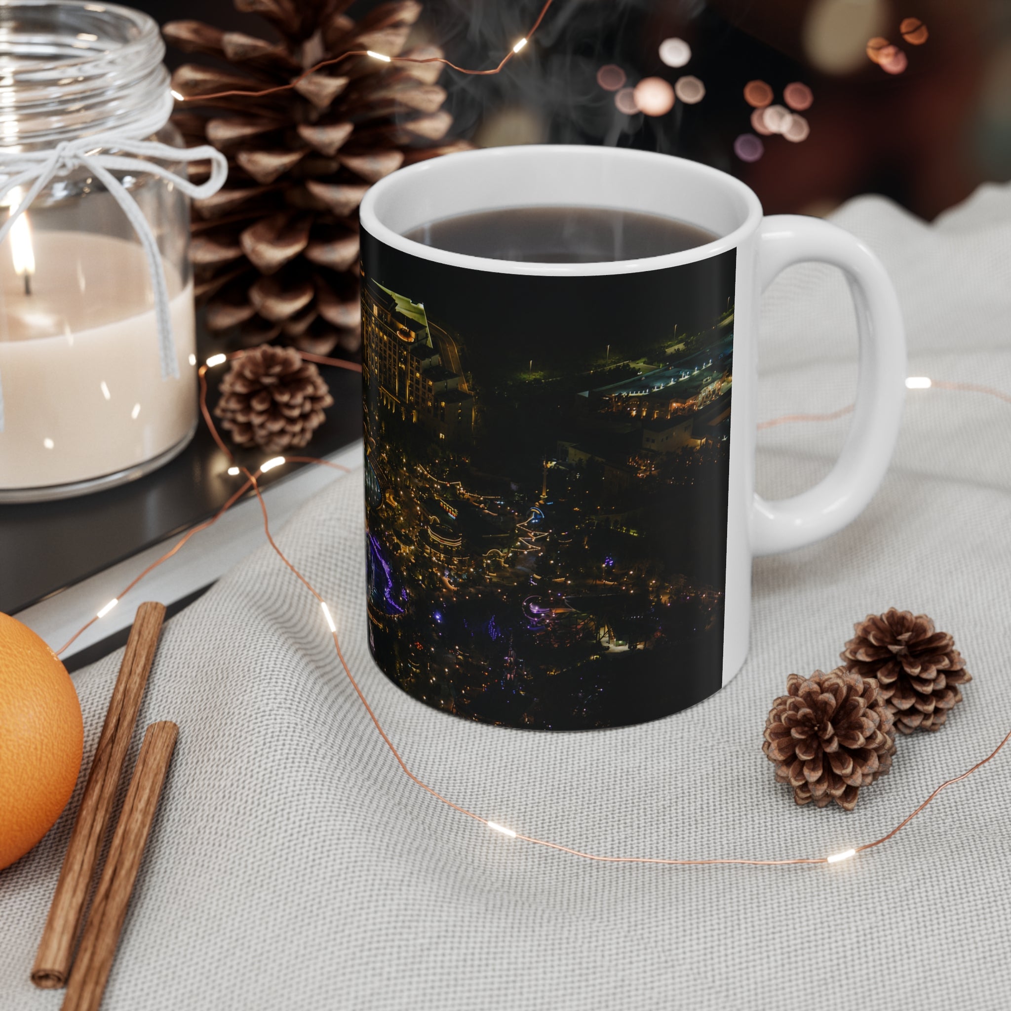 Epic Universe Nightscape Ceramic Coffee Mug — Neon Skyline 11oz & 15oz