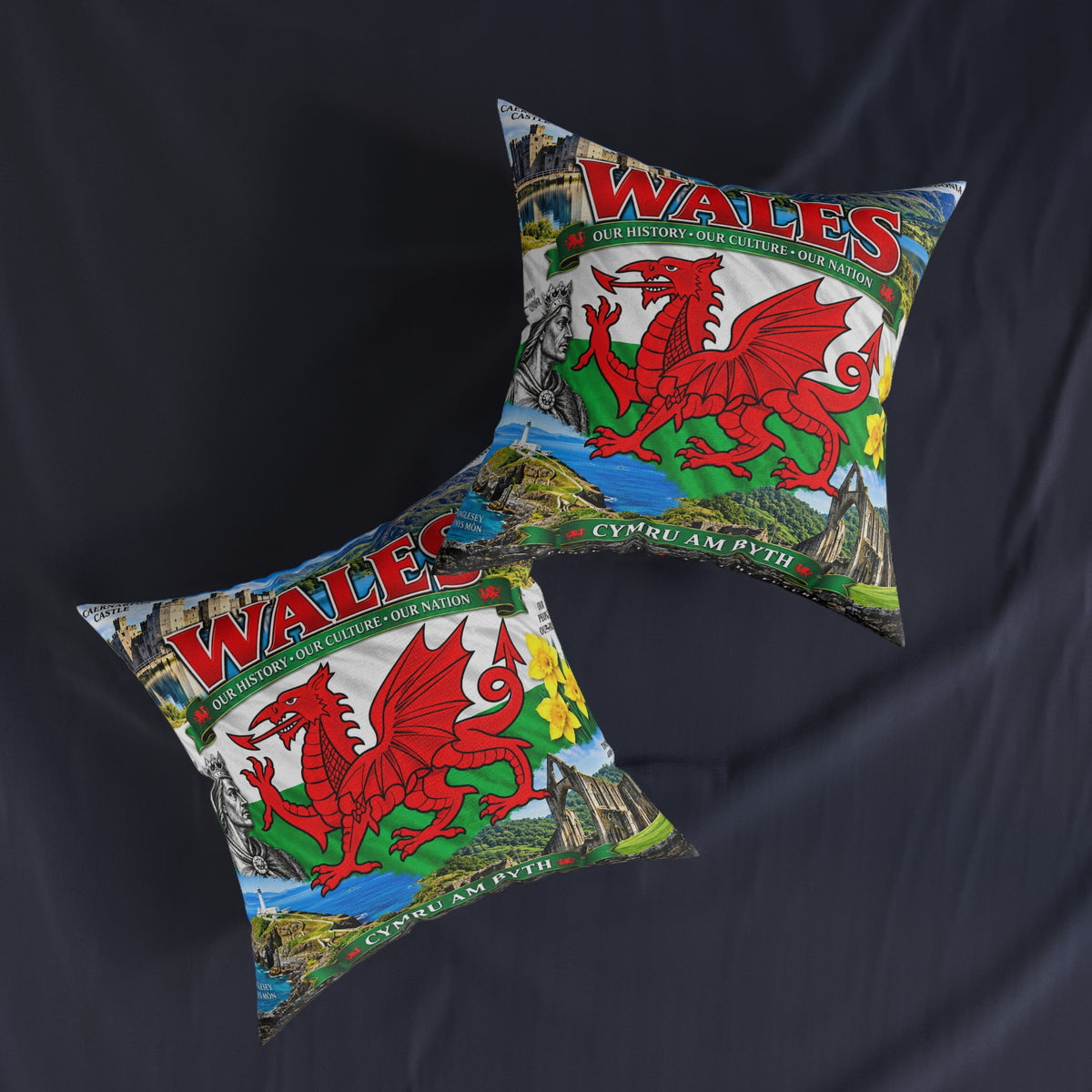 Wales Red Dragon Square Pillow — Cymru Am Byth Welsh Heritage Home Décor