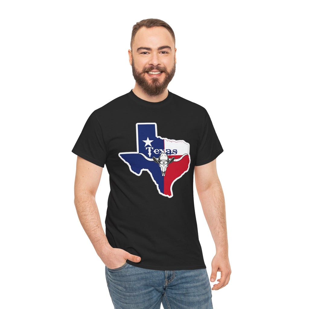 Texas Flag Outline T-Shirt — Lone Star State Map Tee with 'Texas' Text