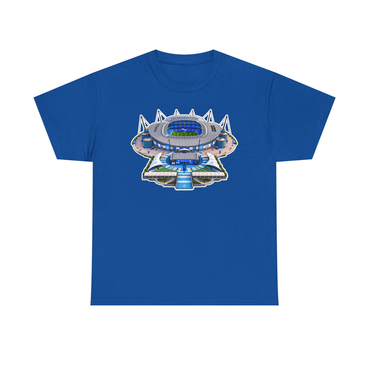 Manchester City Etihad Stadium Illustration T-Shirt — Retro Soccer Arena Graphic Tee