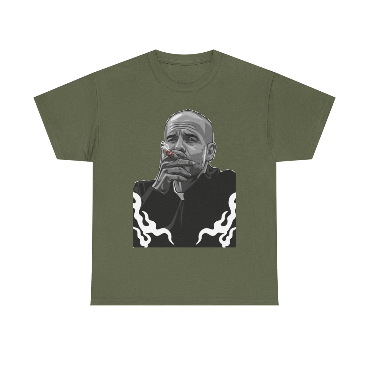 Pep Guardiola Smoking Portrait T‑Shirt — Moody Graphic Tee