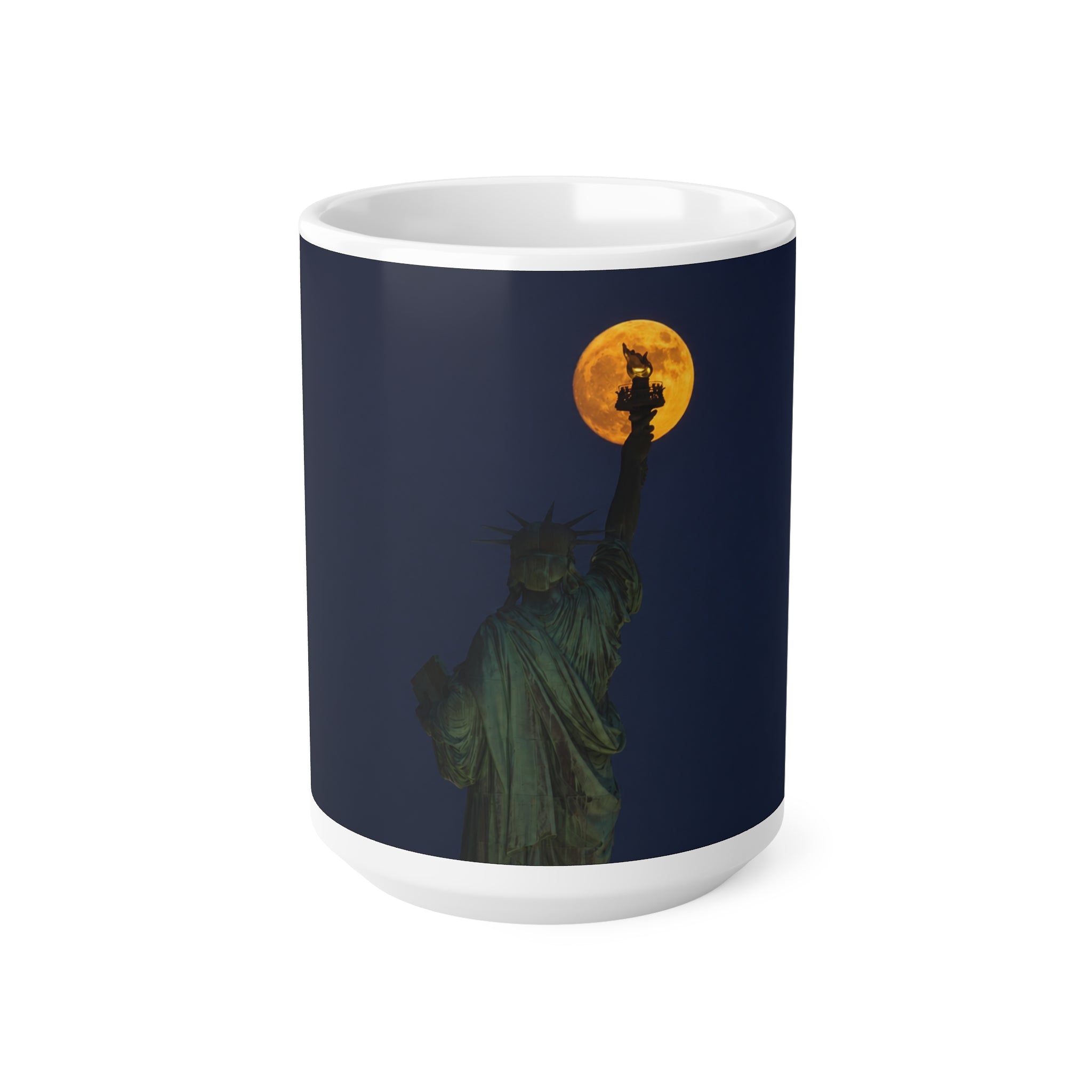 Statue of Liberty Moon Ceramic Coffee Mug — Statue of Liberty Night Skyline 11oz & 15oz