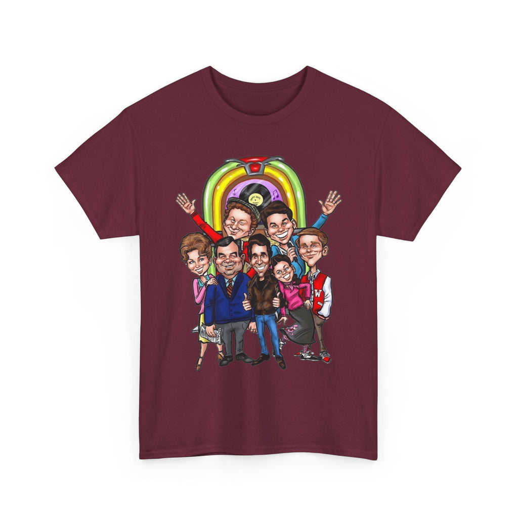 Happy Days Cast Caricature Tee — Retro 70s Sitcom Graphic T-Shirt
