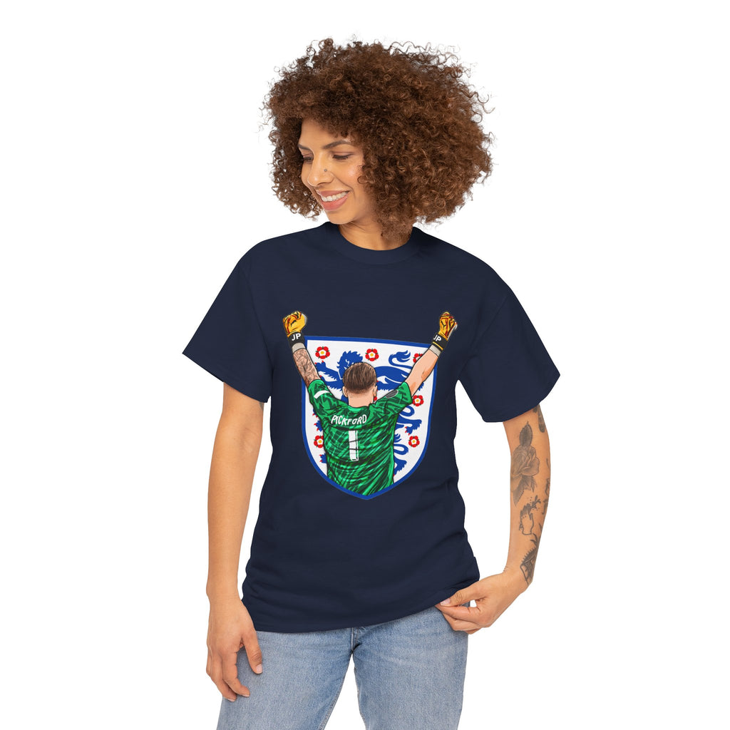 Pickford England Number 1 Goalkeeper Graphic Tee — Victory Pose Jersey Design