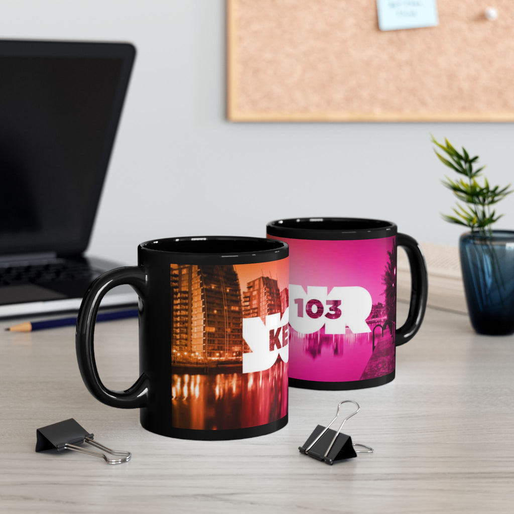 Black Mug — Key 103 Pink Cityscape Coffee Mug (11oz/15oz)