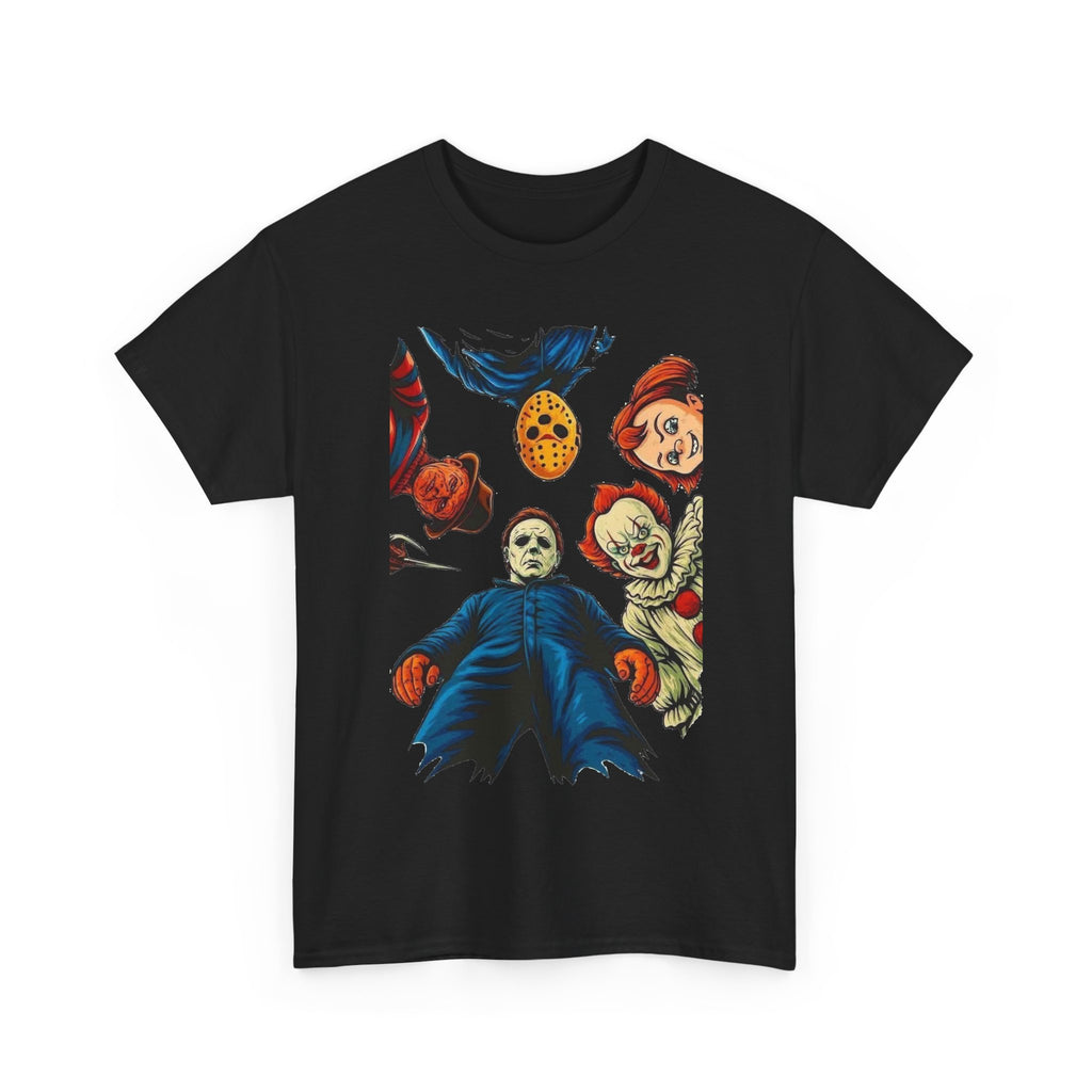 Horror Movie Icons Graphic Tee — Michael Myers, Jason & Classic Clowns Halloween T-Shirt