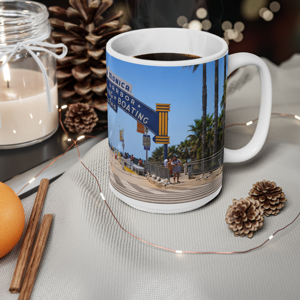 Santa Monica Pier Coffee Mug – 'Yacht Harbor Sport Fishing & Boating Cafes' 11oz/15oz Ceramic