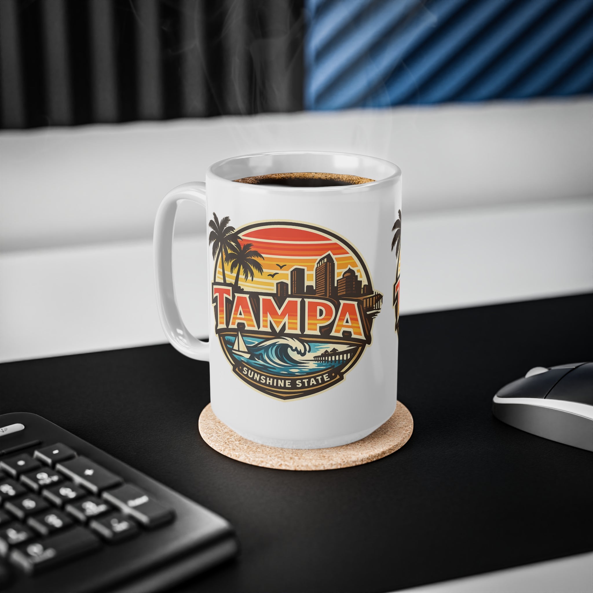 Tampa Retro Sunset Coffee Mug — Ceramic 11oz/15oz (Sunshine State Design)