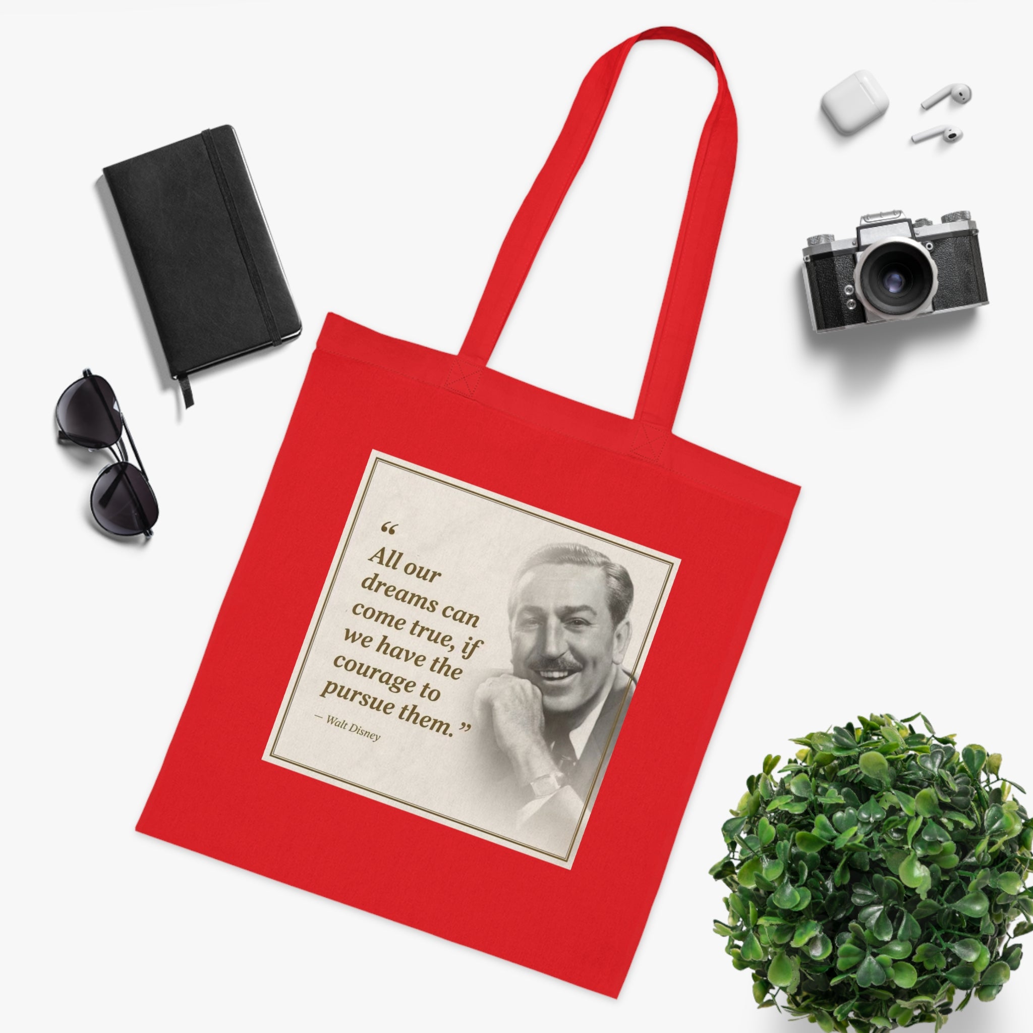 Walt Disney Quote Cotton Tote — "All our dreams can come true" Inspirational Canvas Bag