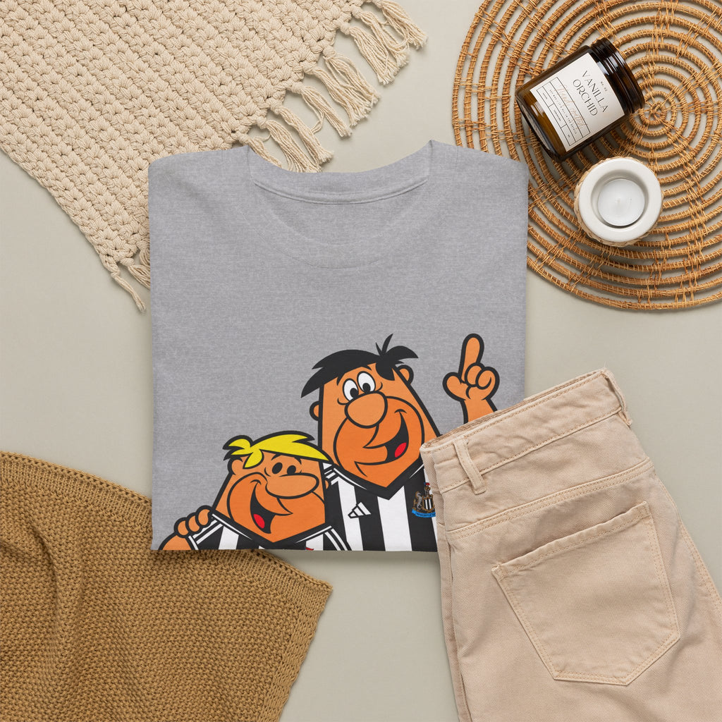 Newcastle United Flintstones Cartoon Cotton T-Shirt / Tee — Retro Striped Jersey Illustrations