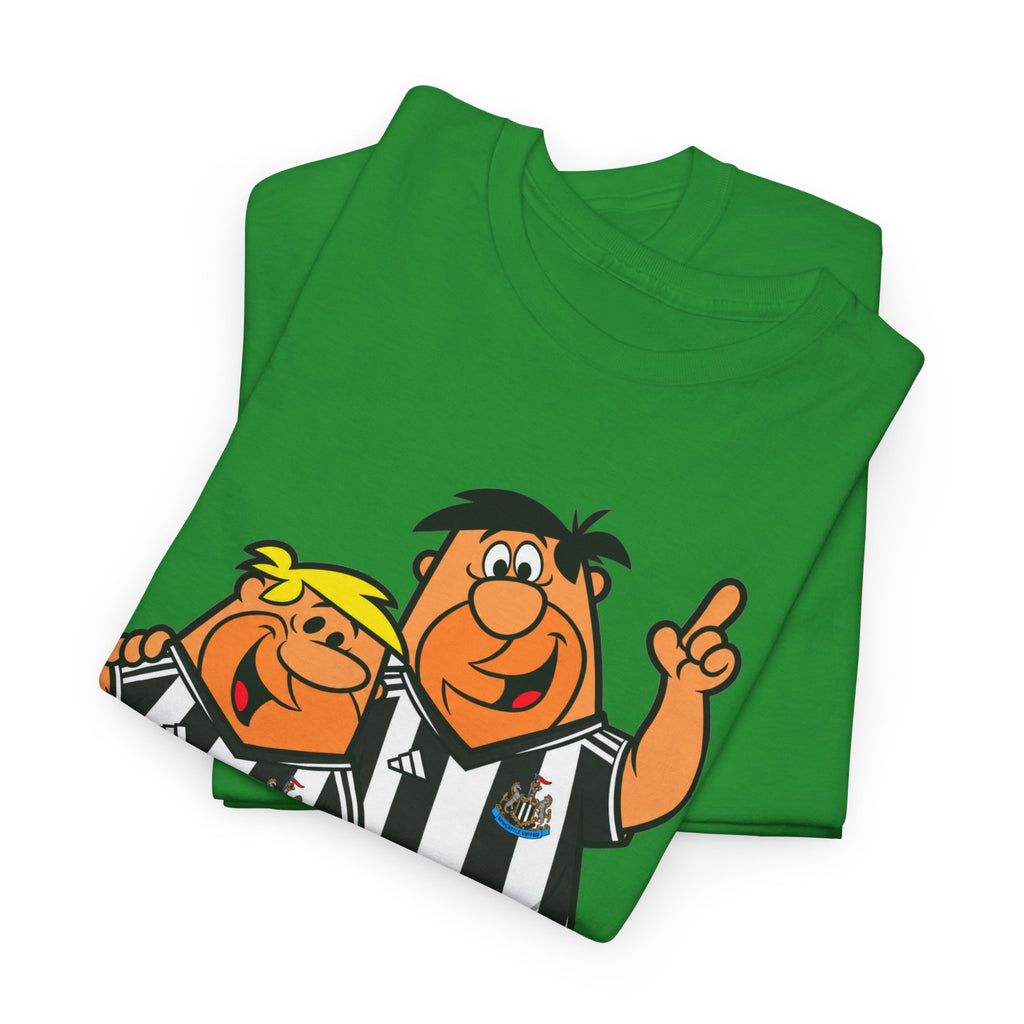 Newcastle United Flintstones Cartoon Cotton T-Shirt / Tee — Retro Striped Jersey Illustrations