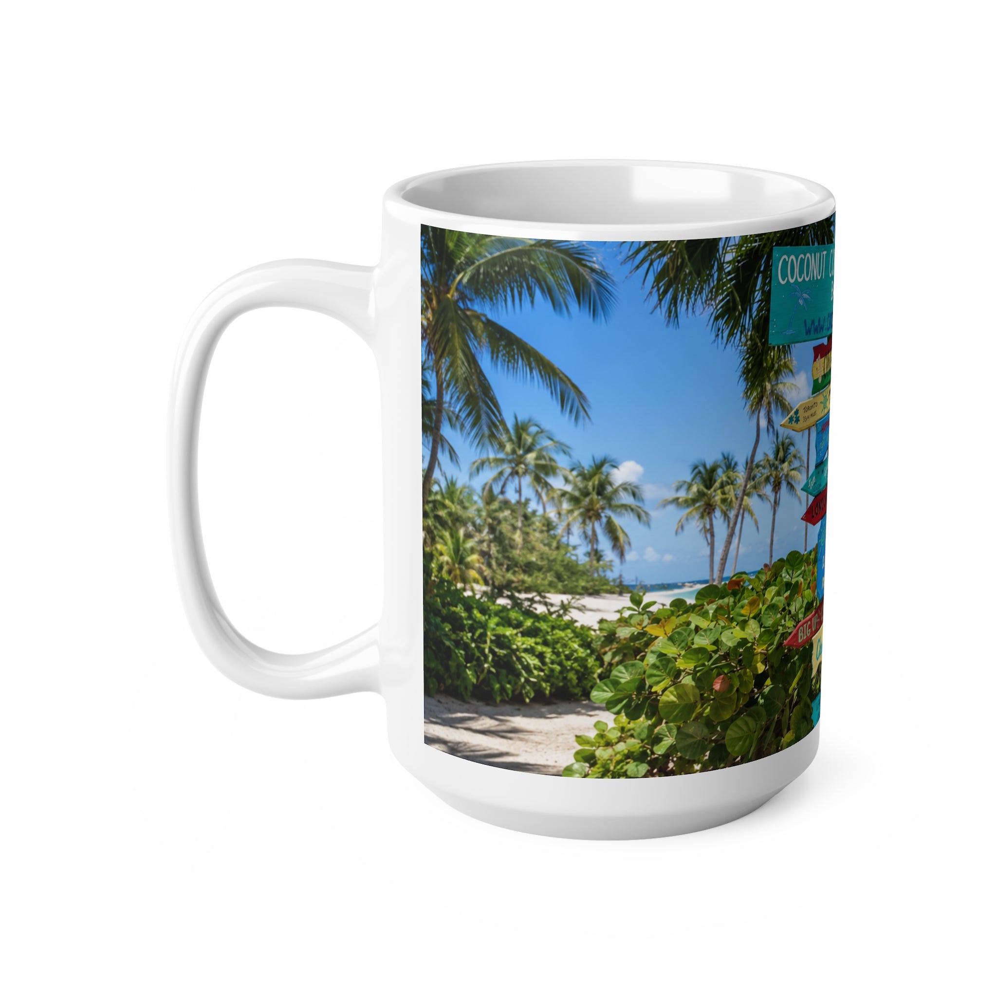Barbados Beach Signpost Ceramic Mug — Tropical Barbados Coffee Cup (11oz & 15oz)