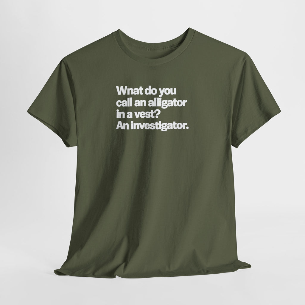 What do you call an Alligator White Minimalist Funny Tee — Subtle Embossed Text Casual T-Shirt