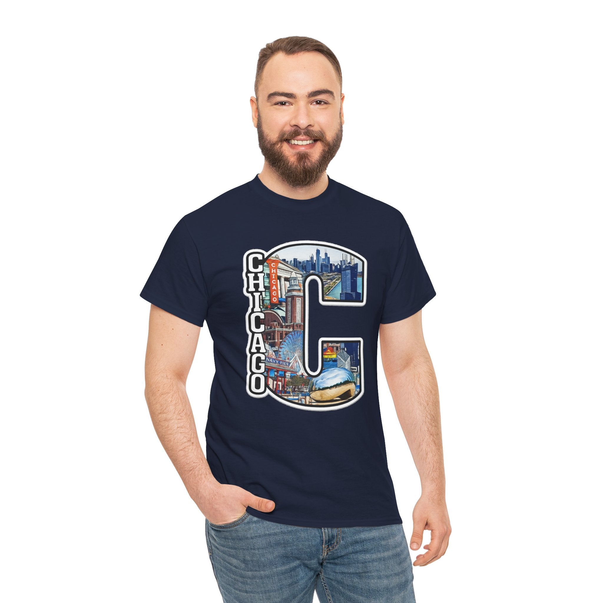 Chicago C Letter T-Shirt — City Skyline Graphic Cotton Tee
