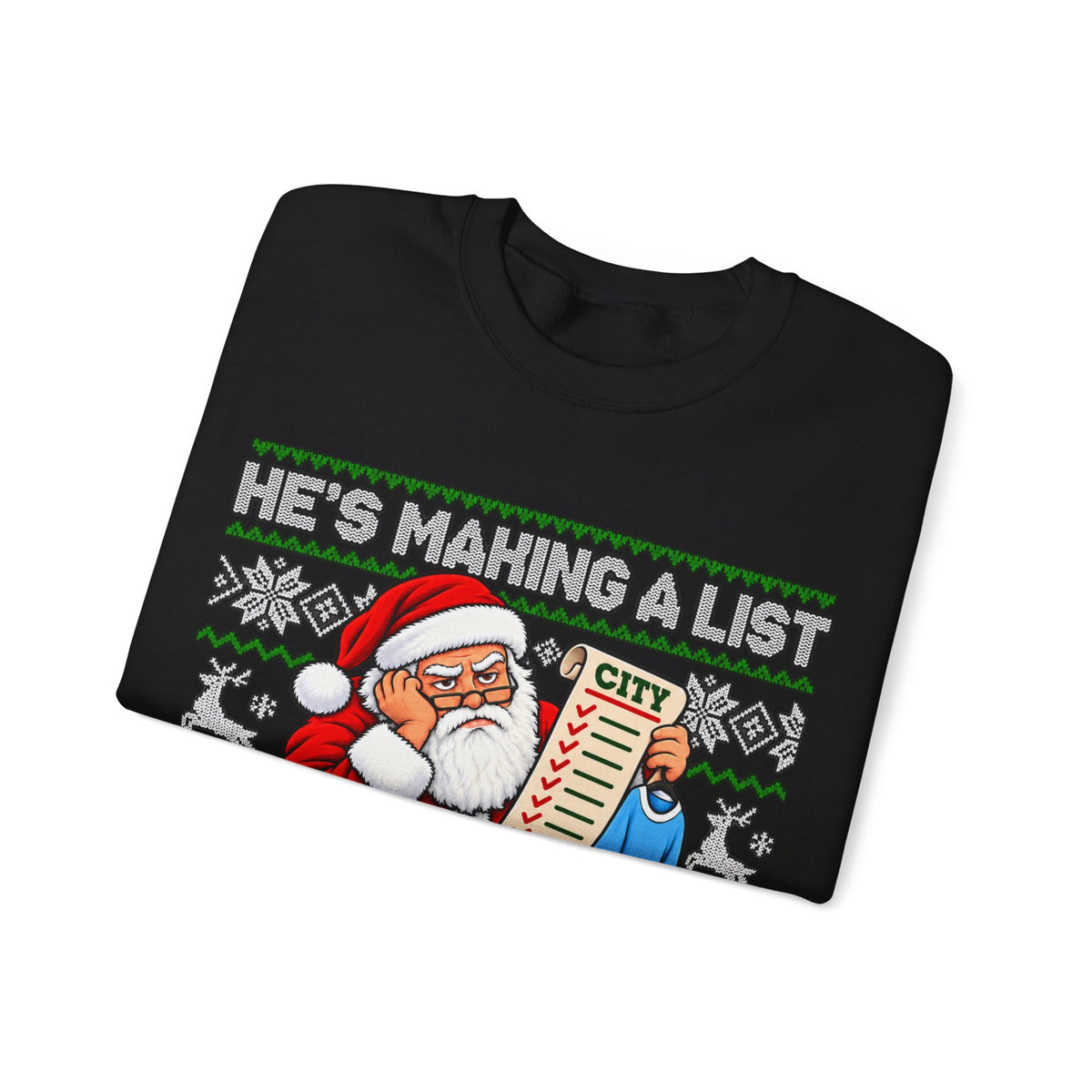 Manchester City Charges Inspired – "He's Making a List and Checking It 115 Times!" Santa Jumper