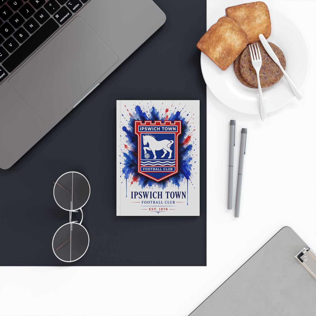 Ipswich Town Football Club Hardback Journal — Crest & Watercolor Splash Notebook
