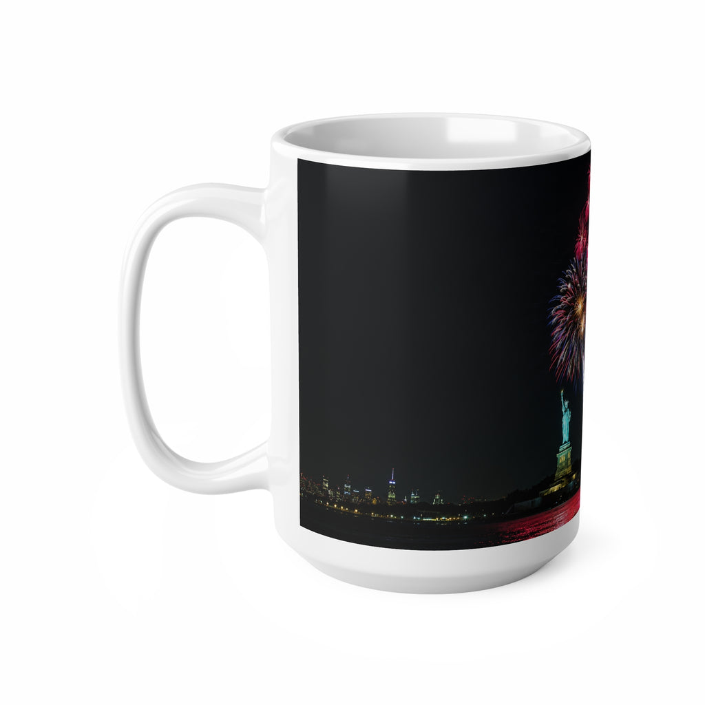 Statue of Liberty Fireworks Mug — Patriotic New York City Coffee Cup (11oz & 15oz)