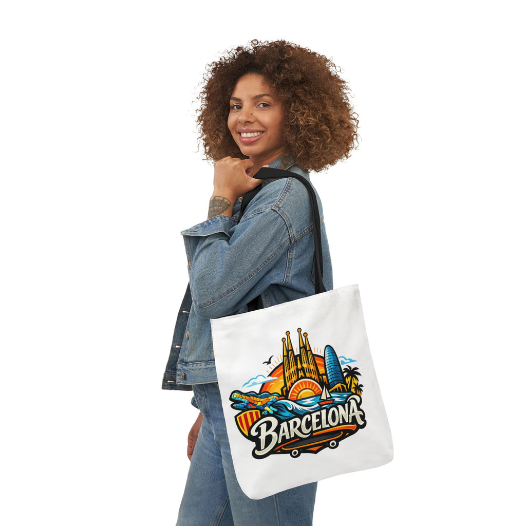 Barcelona Skyline Canvas Tote Bag — Colorful Travel Souvenir Tote