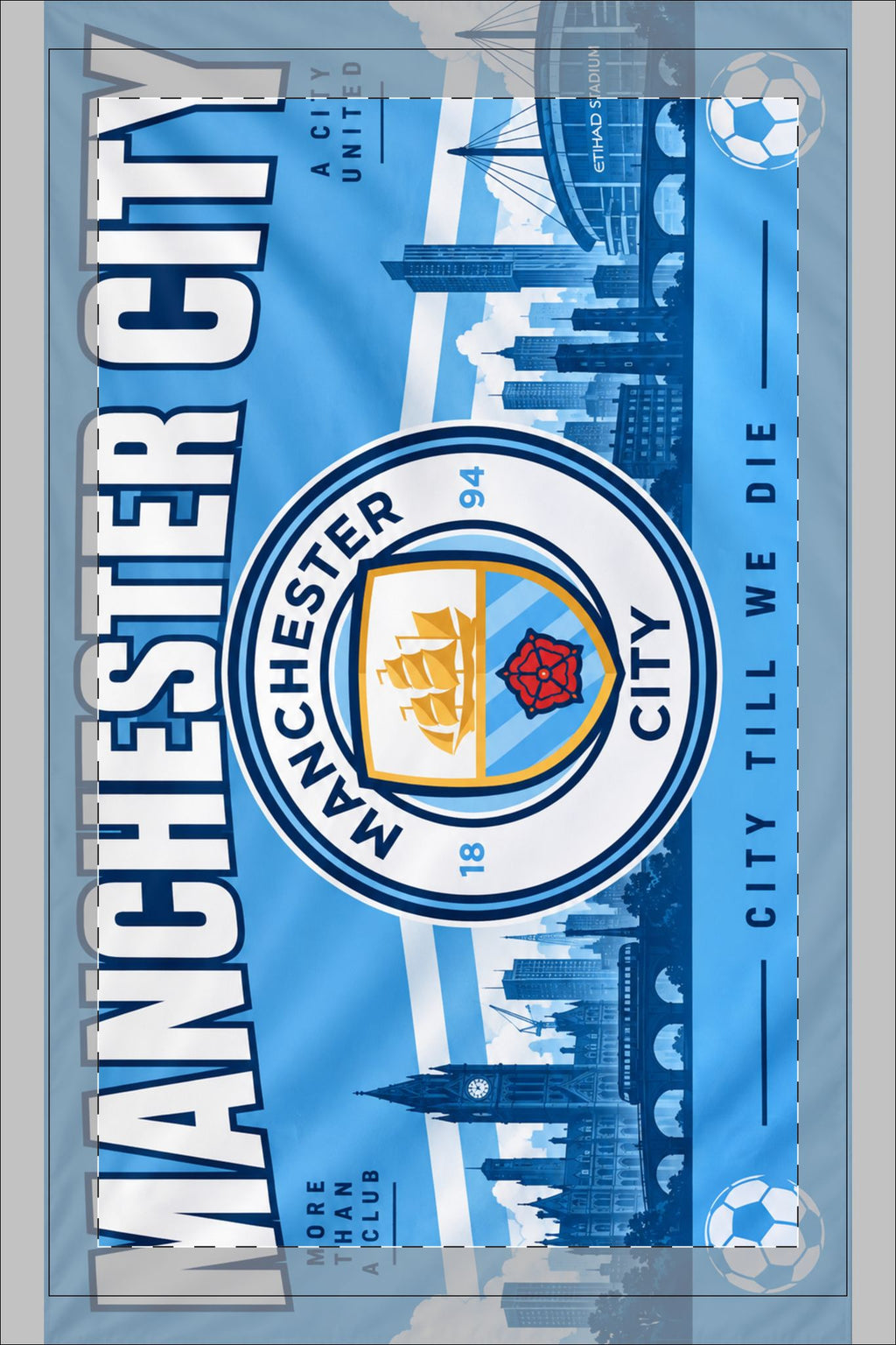 Manchester City Waffle Tea Towel — Double-Sided Football Kitchen Towel with Club Crest and 'City Till We Die'