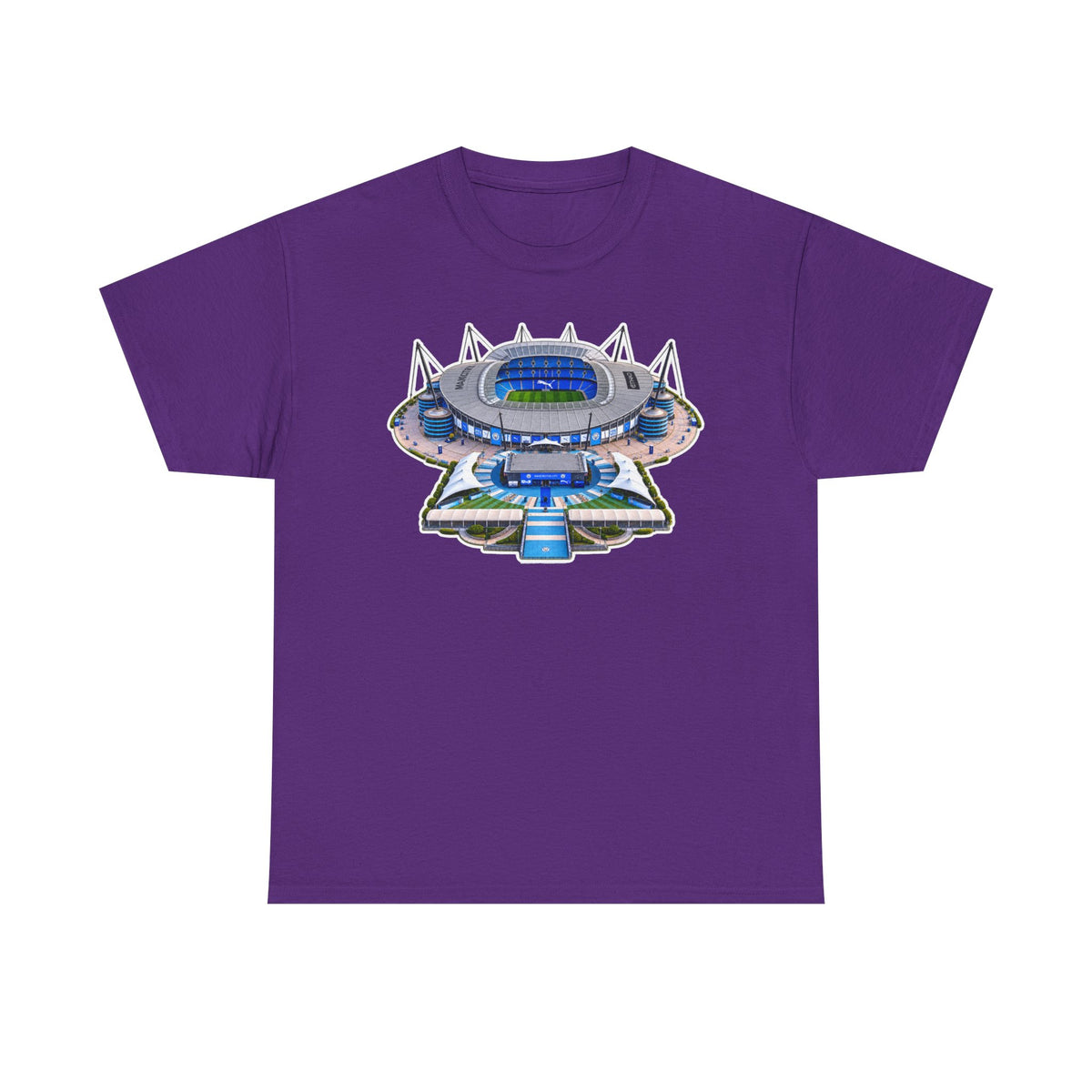 Manchester City Etihad Stadium Illustration T-Shirt — Retro Soccer Arena Graphic Tee