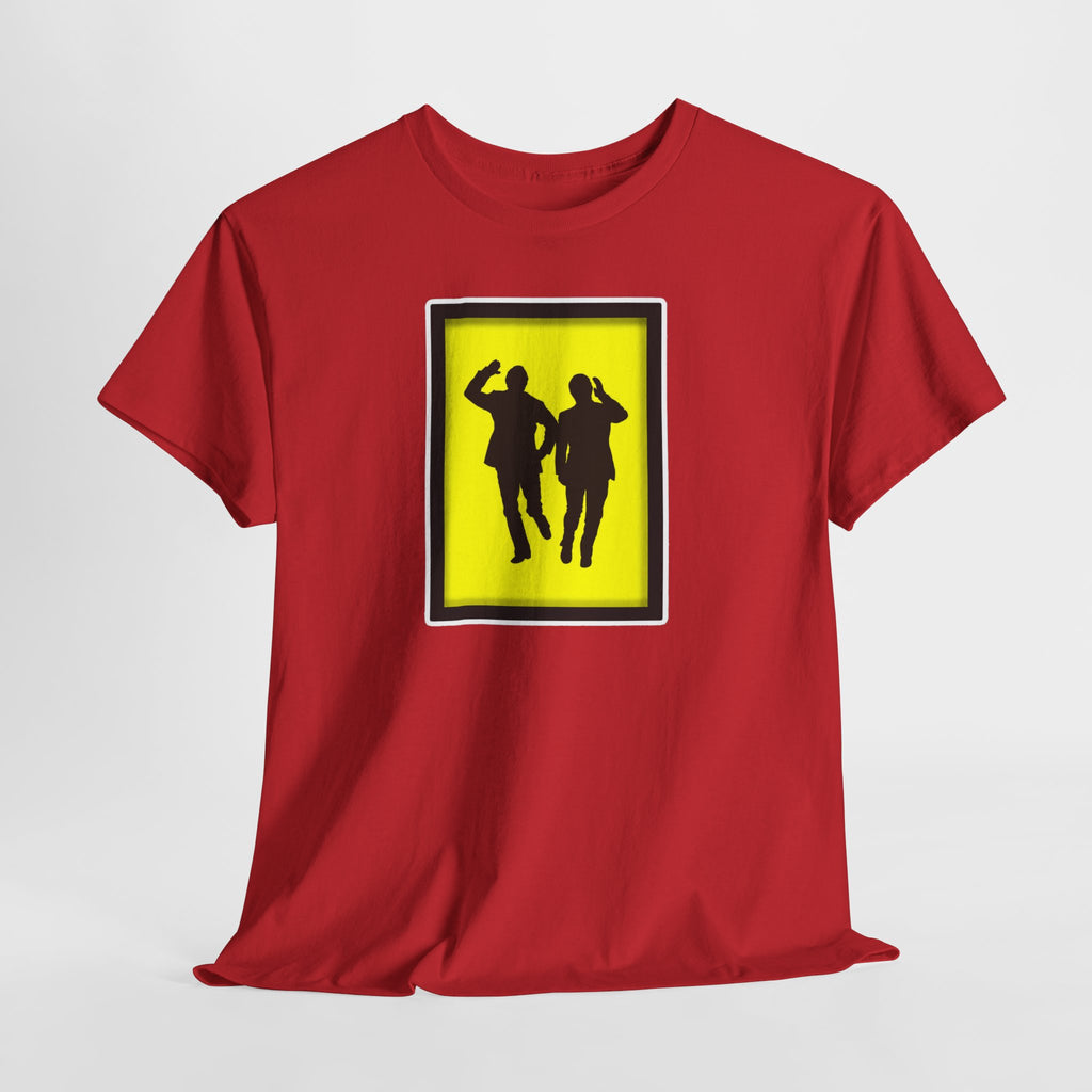 Morecambe and Wise Dancing Silhouette Tee – Retro Yellow Frame Graphic T-Shirt