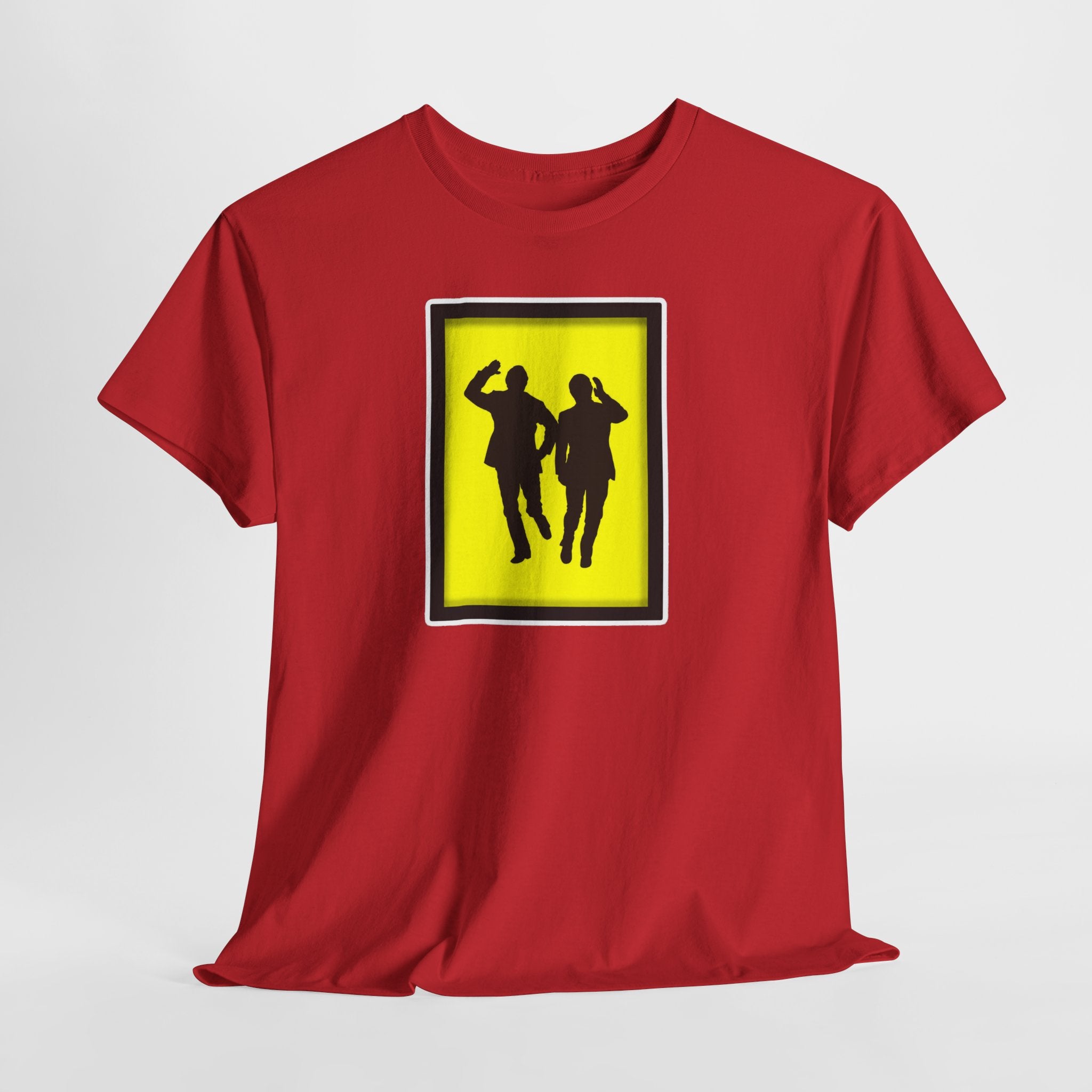 Morecambe and Wise Dancing Silhouette Tee – Retro Yellow Frame Graphic T-Shirt