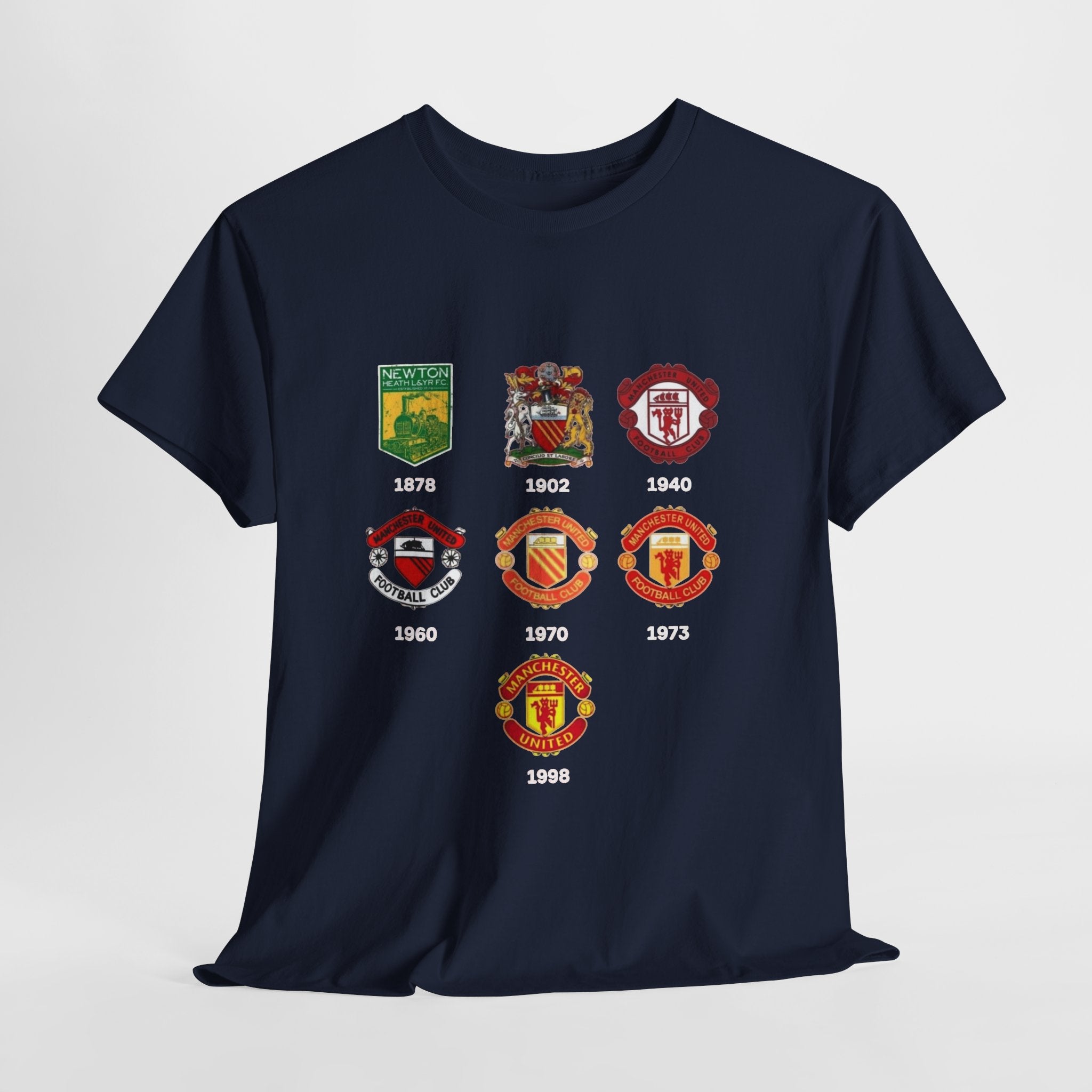 Manchester United Crest Evolution T-Shirt — Vintage Club Logo Timeline Tee
