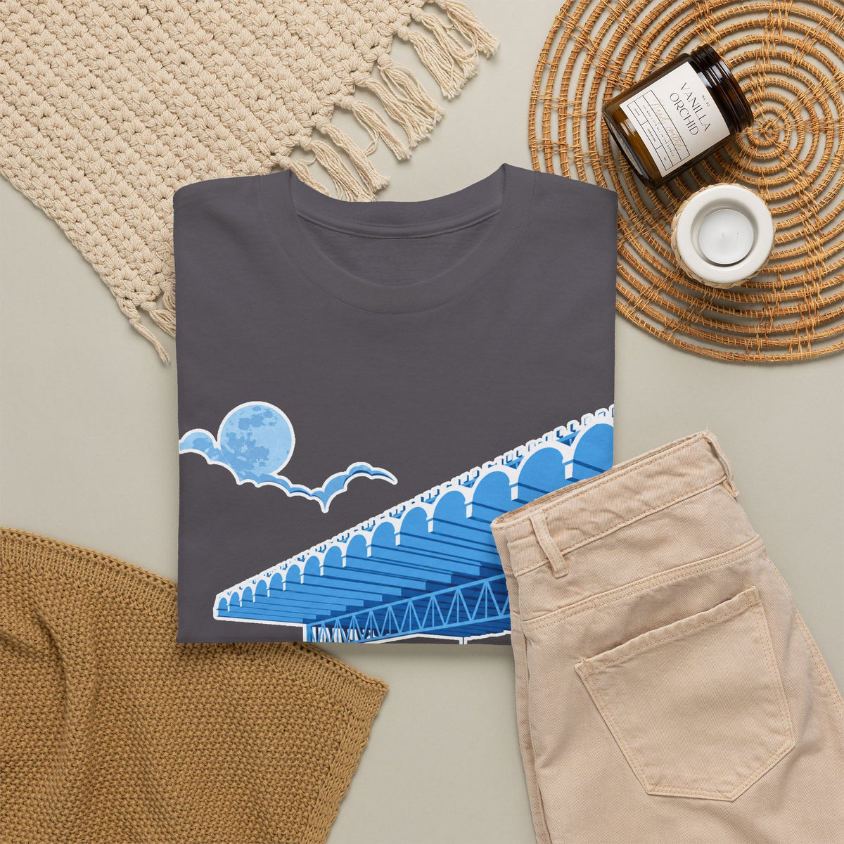 Manchester City Maine Road, Main Stand Cotton T-Shirt — Blue Retro Sports Venue Tee