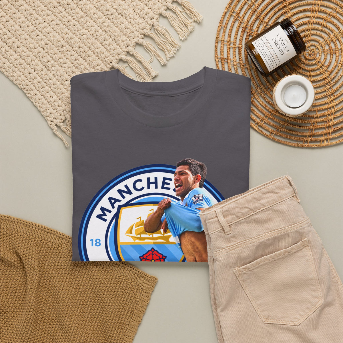 Sergio Aguero Manchester City Legend Soccer Tee — Player Celebration Graphic T-Shirt