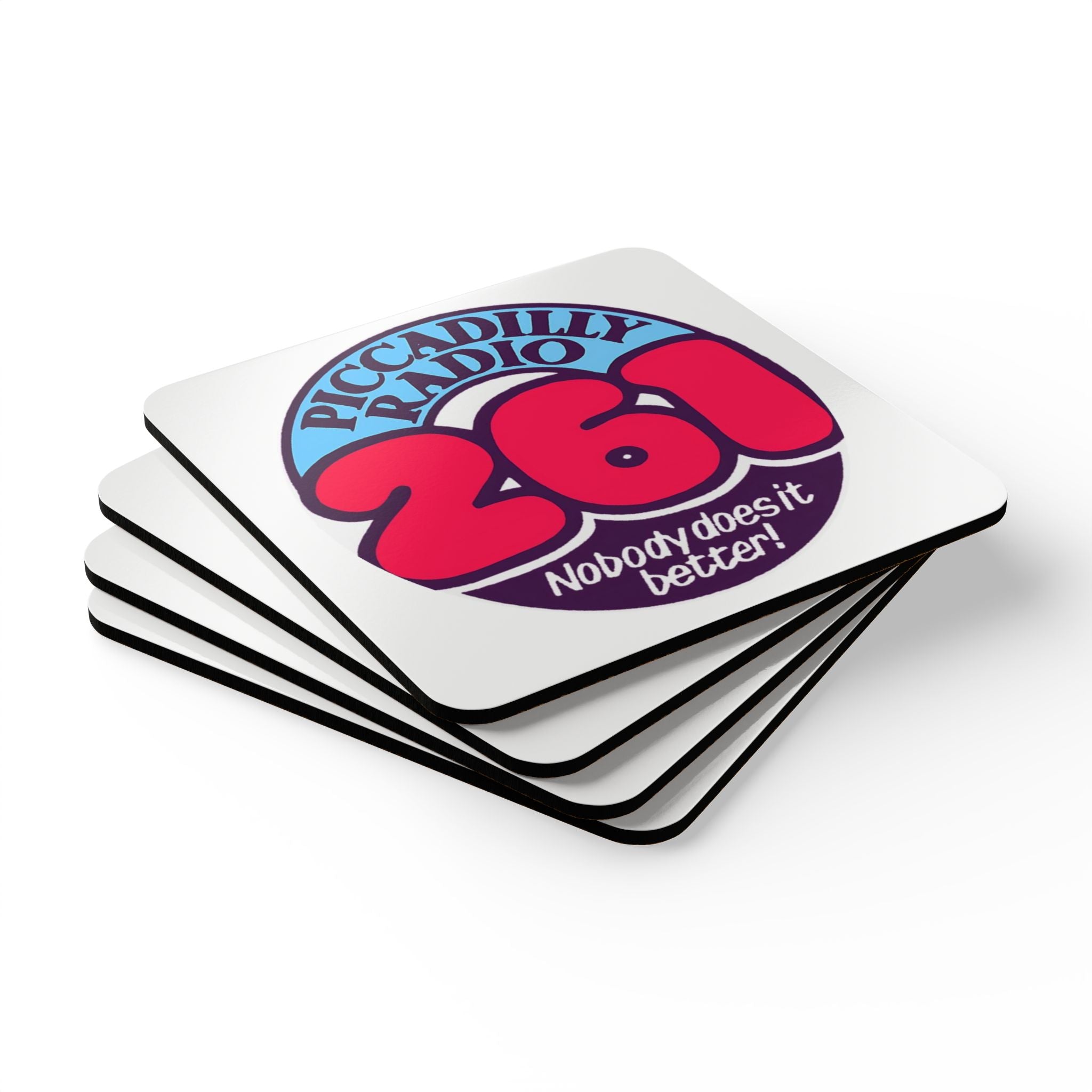 Retro 'Piccadilly Radio 261' Cork Coaster Set – Vintage 70s Radio Logo Drink Coasters