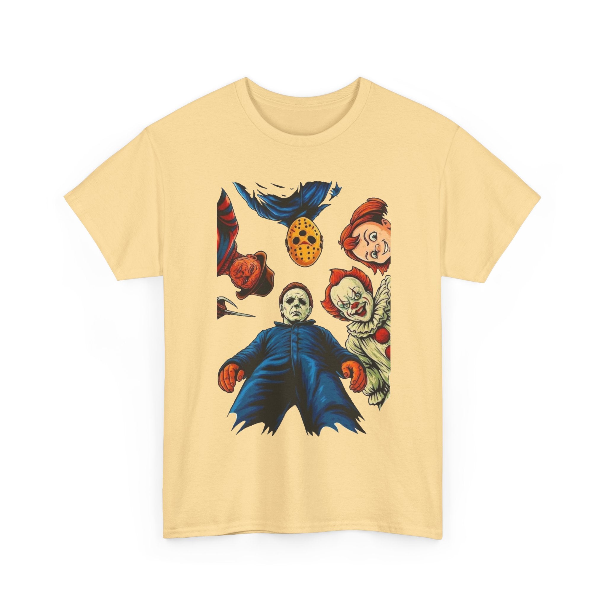 Horror Movie Icons Graphic Tee — Michael Myers, Jason & Classic Clowns Halloween T-Shirt