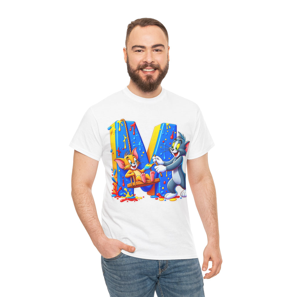 Tom & Jerry Letter M Cotton T-Shirt — Retro Cartoon Graphic Tee