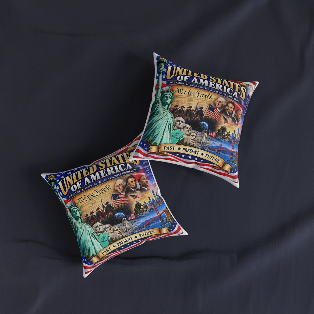 United States of America Patriotic Square Pillow — "We the People" Past Present Future