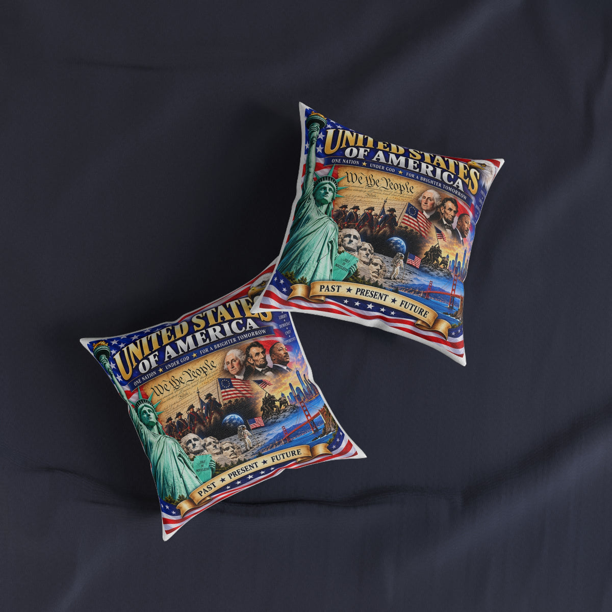 United States of America Patriotic Square Pillow — "We the People" Past Present Future