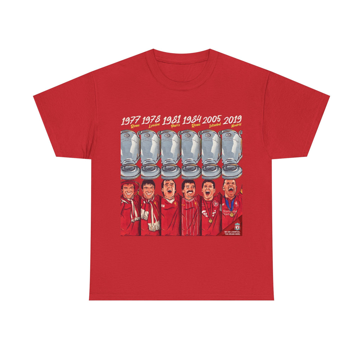Liverpool Champions Timeline Tee — Liverpool European Cup Winners (1977, 1978, 1981, 1984, 2005, 2019)