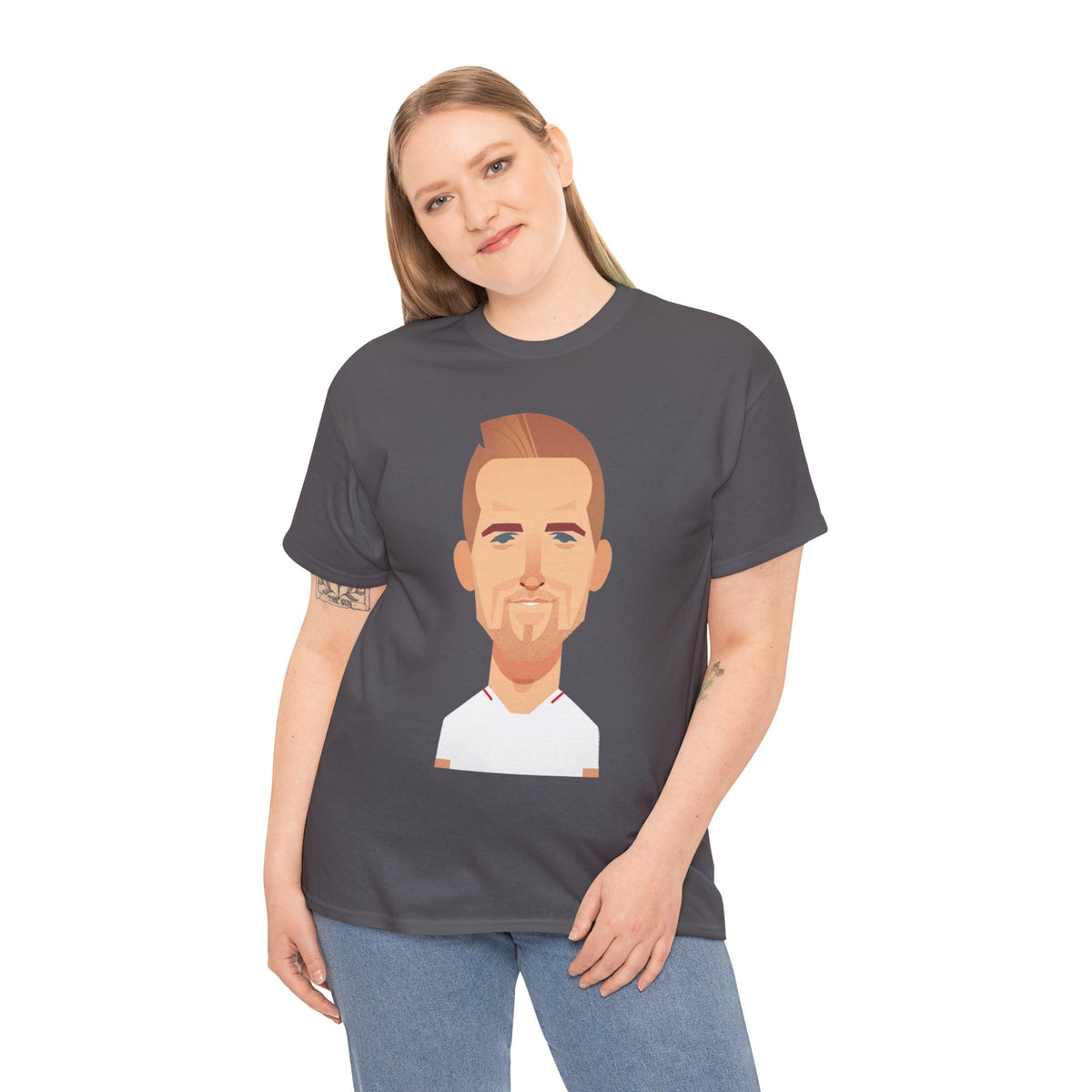 Harry Kane England Caricature Portrait Tee — Minimal Male Face Graphic Cotton T-Shirt