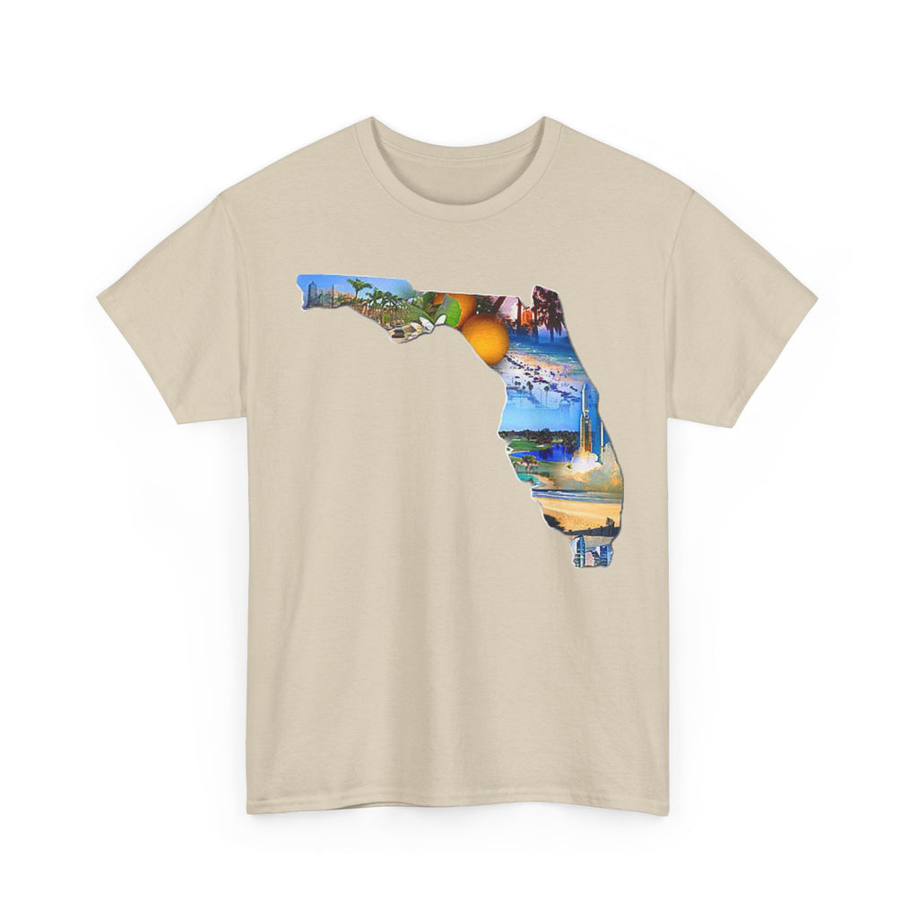 Florida State Shape T-Shirt — Scenic Beach & Sunset Map Tee