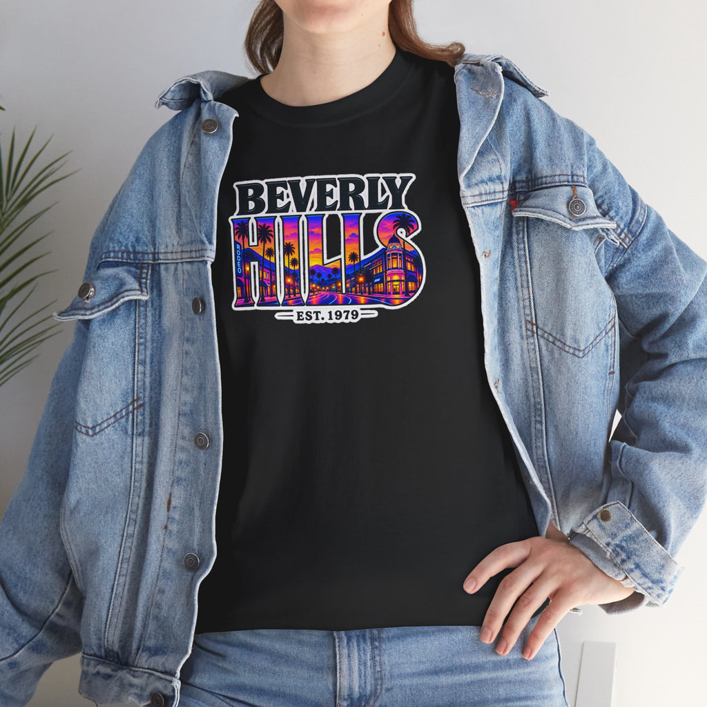 Beverly Hills Retro Sunset Tee — 'Beverly Hills EST. 1979' Graphic T-Shirt