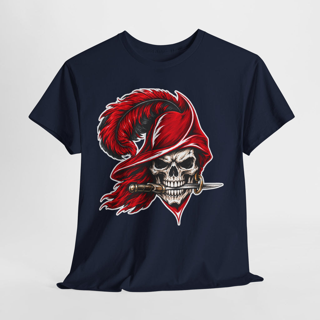 Skull Pirate Tee — Red Feathered Bandana Skull T‑Shirt