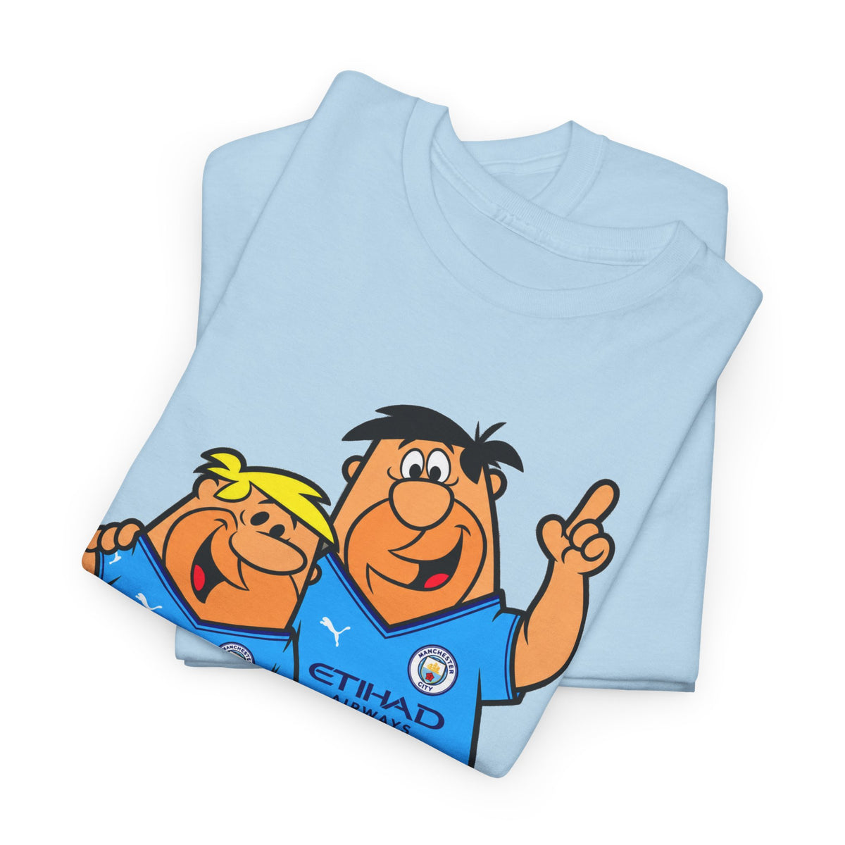 Manchester City The Flintstones Etihad Airways Cartoon Cotton T-Shirt