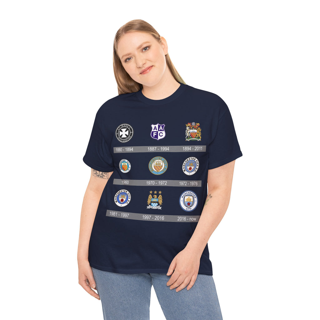 Manchester City Crest Timeline T-Shirt — Retro Club Crest History Tee